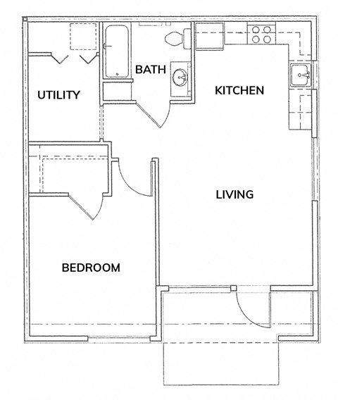 Floor plan for 1 bed, 1 bath, 780 sqft
